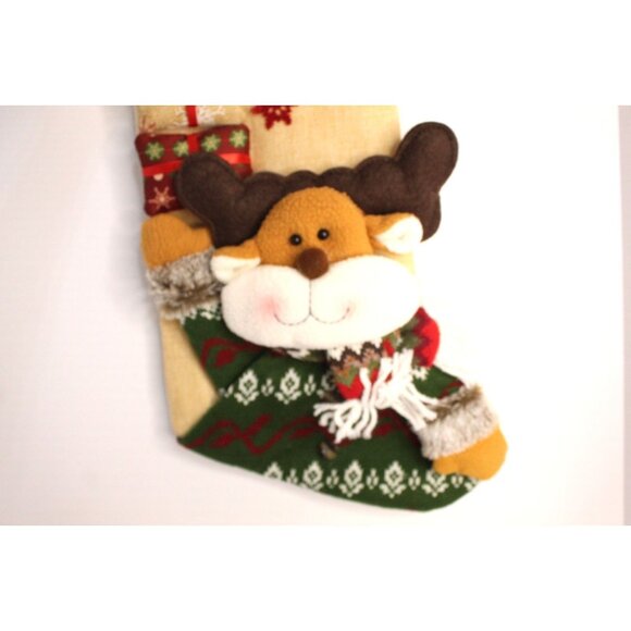 Christmas Queen Reindeer 3D Stocking 18 inches Red Beige Holiday Decor NWT - Picture 6 of 8
